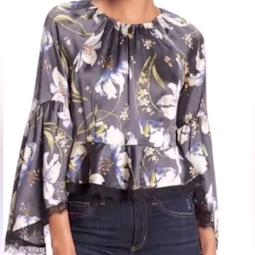 CINQ A SEPT FLORAL SILK BLOUSE